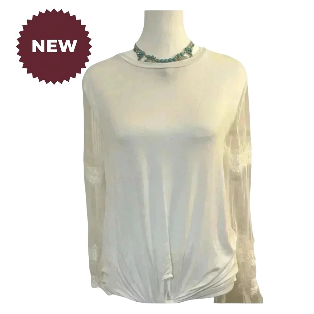 Active Seller! Rain Tee Lace Sleeves White Hem Tie New With Tags